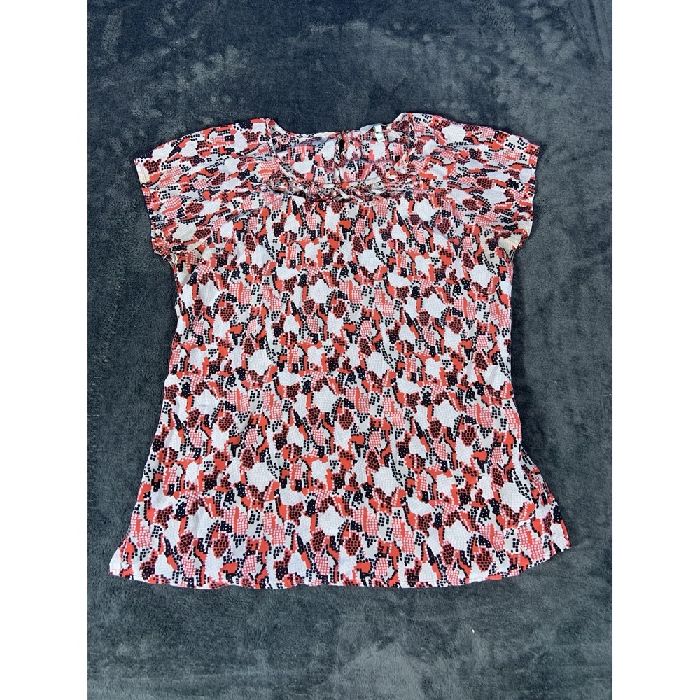Joie Women's M 100% Silk Crew Neck Red White Geometric Snake Print Boho Blouse